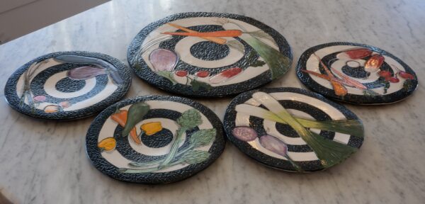 Bullseye vegetable platter and plates